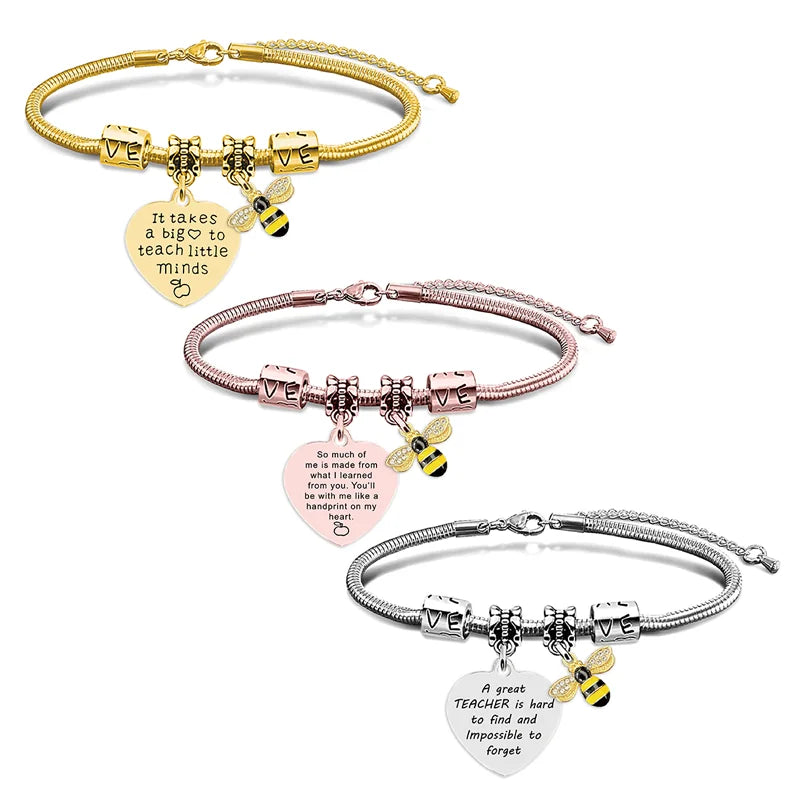 Ywganggu Stainless Steel Teacher Bijou Jewelry Silver Custom Gold With Bee Charms Tennis Women Men Heart Bracelet