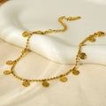 Summer Beach Jewelry 18K Gold Plated Stainless Steel Anklets Waterproof Bead Chain Petal Disc Pendants Anklet for Women