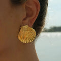 INS Stainless Steel Texture Geometric Shell Shape Stud Earrings Gold Color Waterproof Fashion Jewelry for Women