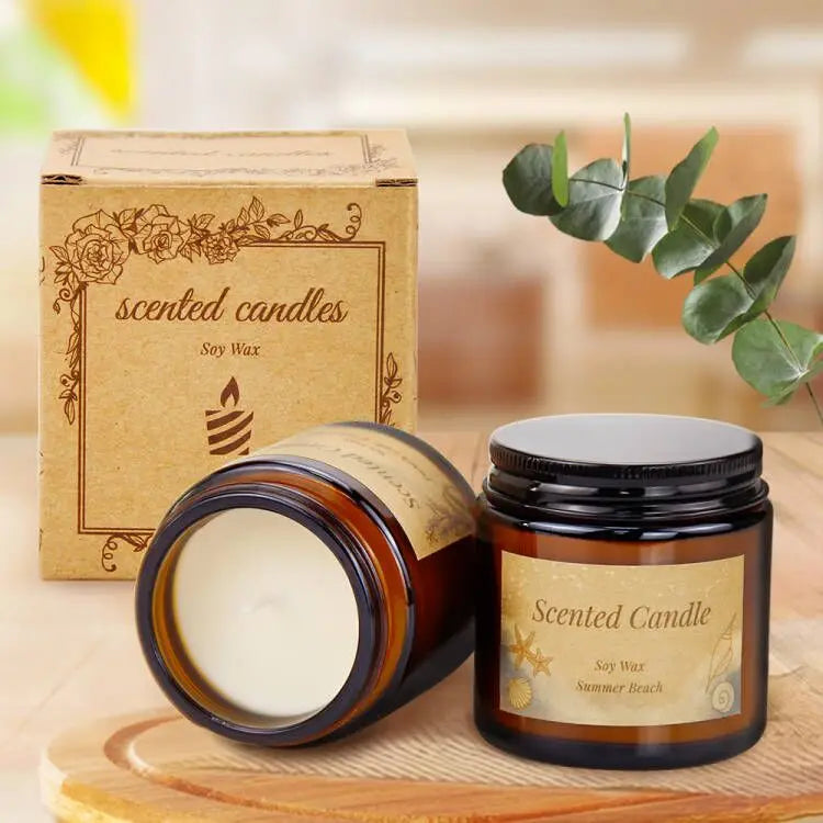 Hot Sale Creative Personality Brown Glass Jar Soy Wax Candle 3.5 oz Aromatherapy Candle
