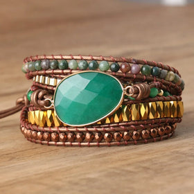 Custom Green Jade Stone Beaded Wrap Bracelet Handcrafted Adjustable Gemstone Boho Multi-layer Bracelet for Women Jewelry