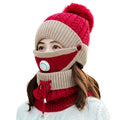 3 Pieces Set Women's Knitted Hat Scarf Caps Neck Warmer Winter Hat for Ladies Girls Women Skullies Beanies Warm Fleece Caps