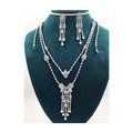 New Fashion Zirconia Full Paved Double Layer Long Tassel Pendant Necklace Earring Set for Women Trendy Double Layer Jewelry