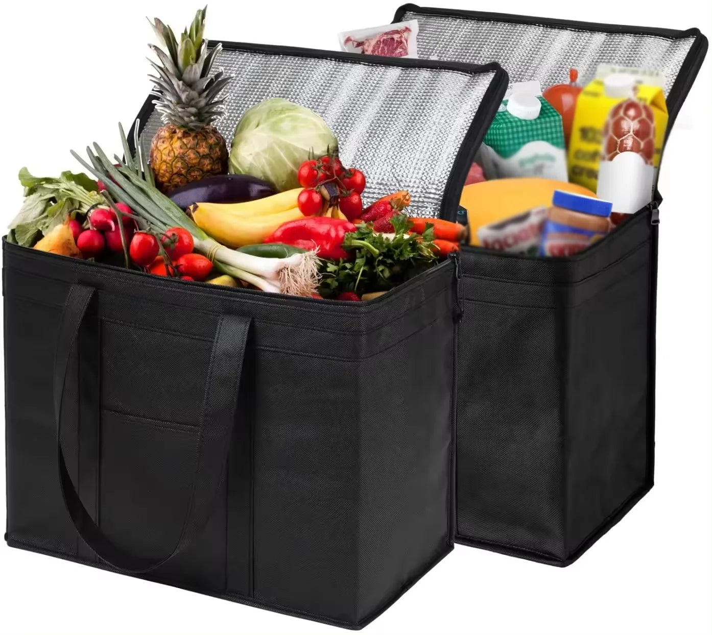 Hot Selling Heavy Duty Waterproof Polyester Non-Woven Fabric Cooler Shopping Bag Reusable Insulated Zipper Closure Portable