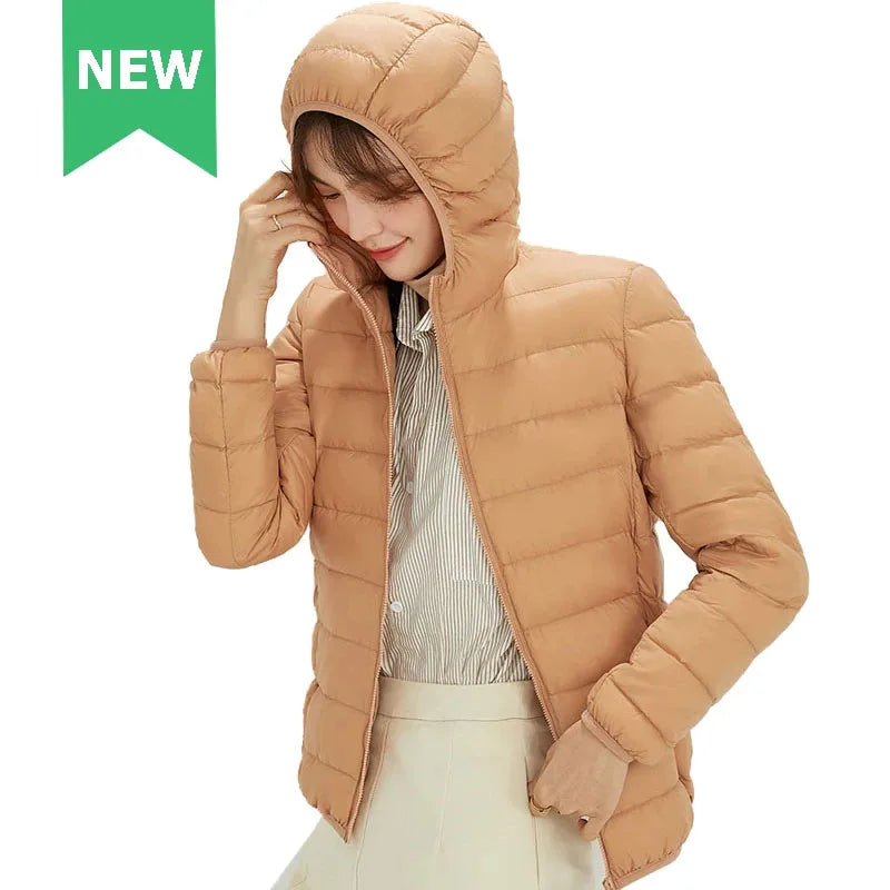 New Fashion Ultra Light Down Jacket Soft Matte Fabric Winter Feather Jacket Warm Coat Hooded Parka Female Portable S-4XL