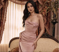 Fashion Romantic Strapless Sleeveless Solid Color Slit Dress  Elegant Party Evening Party Dresses for Women