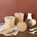 Disposable Round Kraft Paper Soup Cup Takeaway Paper Bowl With Lid Fast Food Packing Round Paper Bowl 8oz 12oz 15oz 16oz 32oz