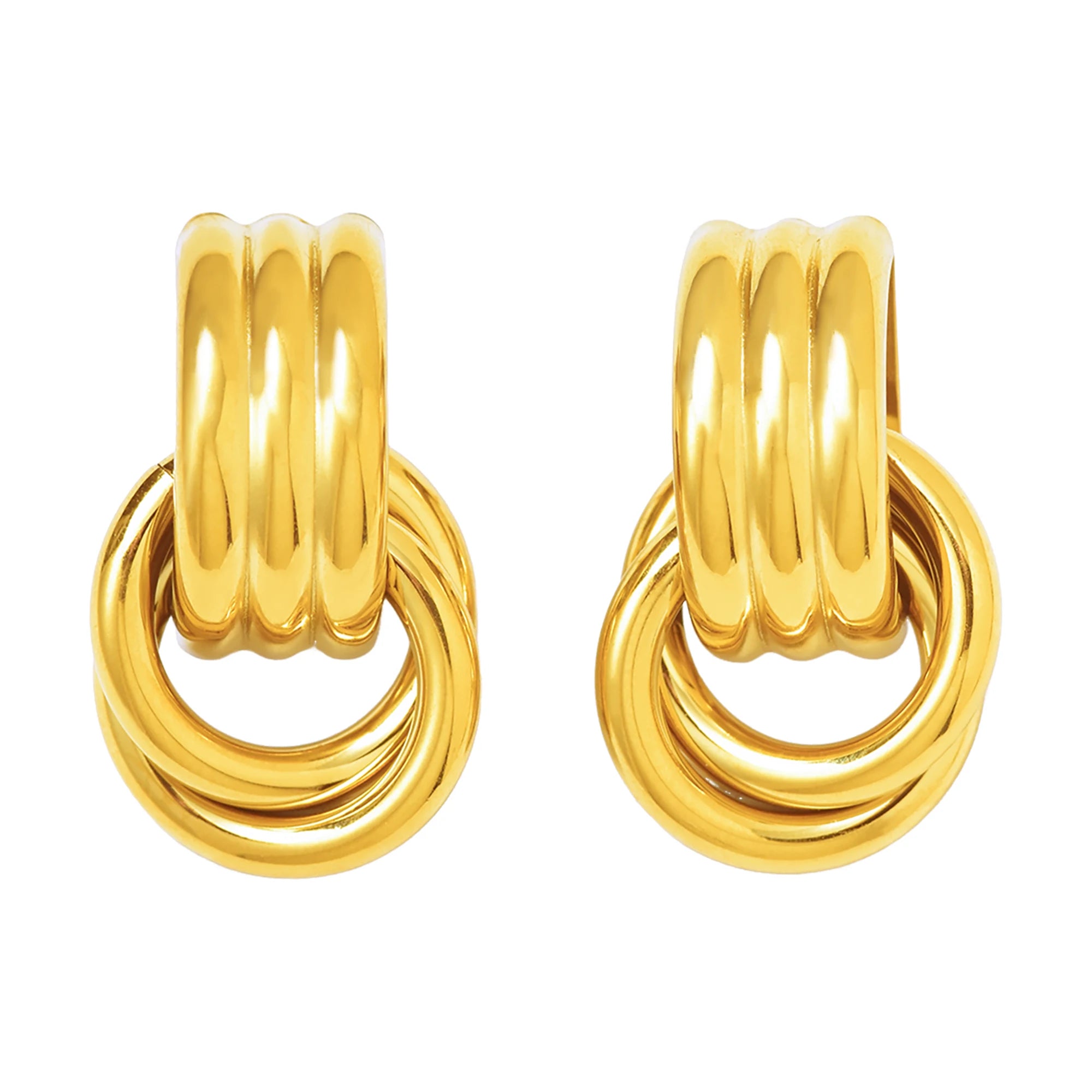 Fashion  Jewelry Earings 18K Gold Plated Geometric Double-ring C-shaped Pattern Titanium Steel Couple Earrings for Women