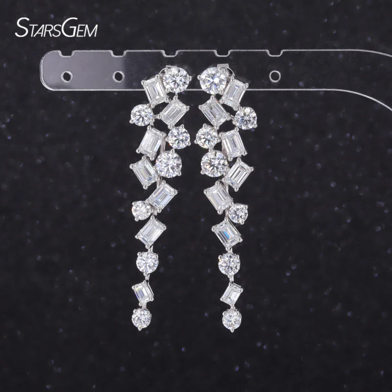 Starsgem Fine Jewelry Drop Earrings 18k Solid White Gold Fancy Moissanite Gemstone Earrings Party Wedding  Charm Earrings
