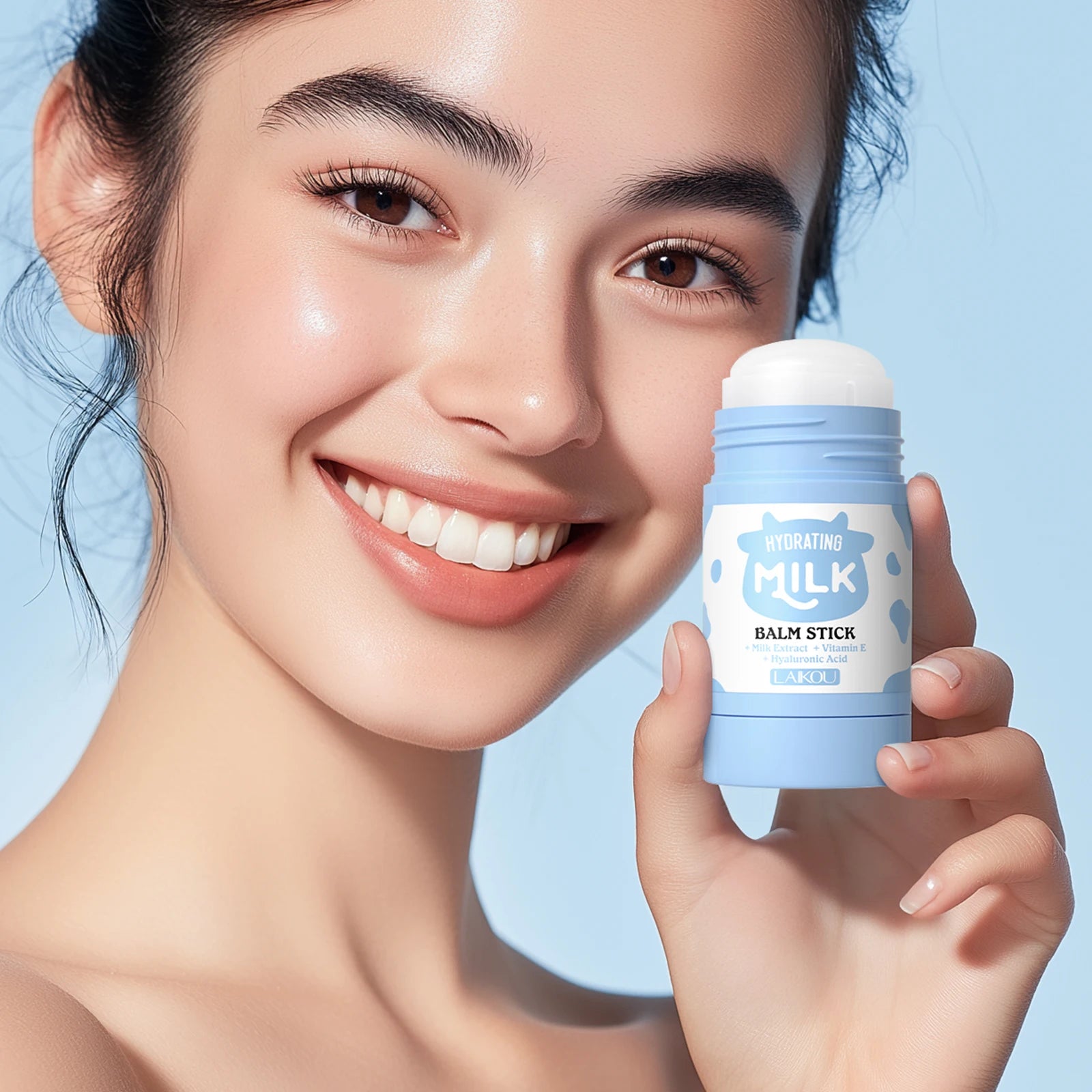 LAIKOU Milk Hydrating Balm Stick Shea Butter Vitamin E HA Skin Smoothing Facial Cream Primer Makeup Base