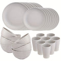 Gray Wheat Straw Tableware Set Plates Bowls Cups Microwave and Dishwasher Safe for Portable Home Parties