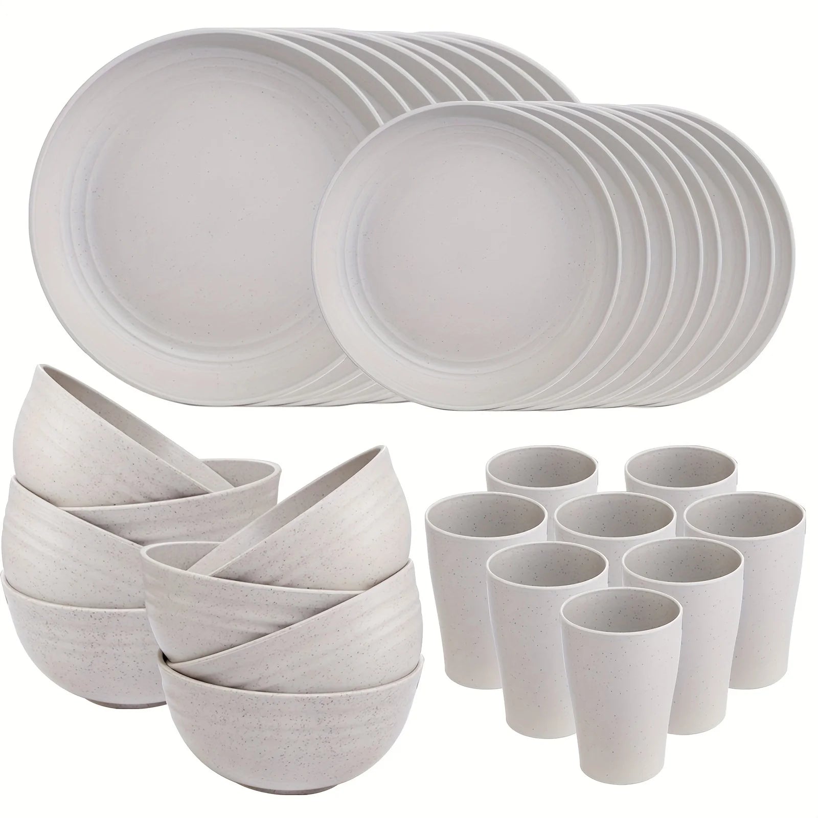 Gray Wheat Straw Tableware Set Plates Bowls Cups Microwave and Dishwasher Safe for Portable Home Parties