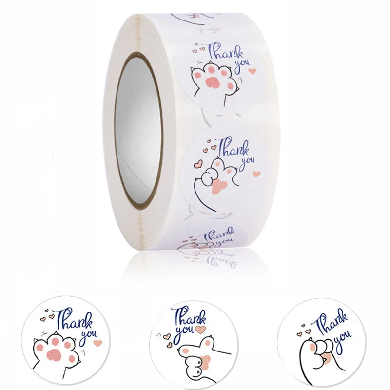 2023 Wholesale Cartoon Round Sticker Cute Cat Sticker Printing Thank You Self-adhesive Stickers