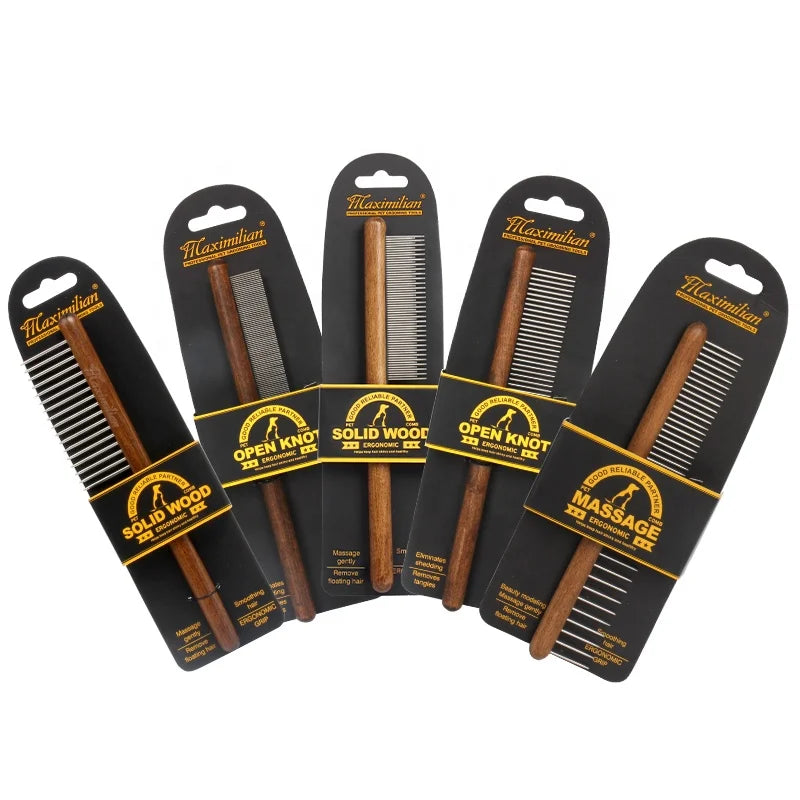 Factory Wholesale Five Types Wooden Handle Pet Needle Comb Cat Dog Grooming Flea Comb
