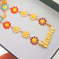 Qiuhan Stainless Steel Cute Gift for Girls Colorful Enamel Daisy Charm Personalized Letter Bracelet DIY Custom Name Bracelet