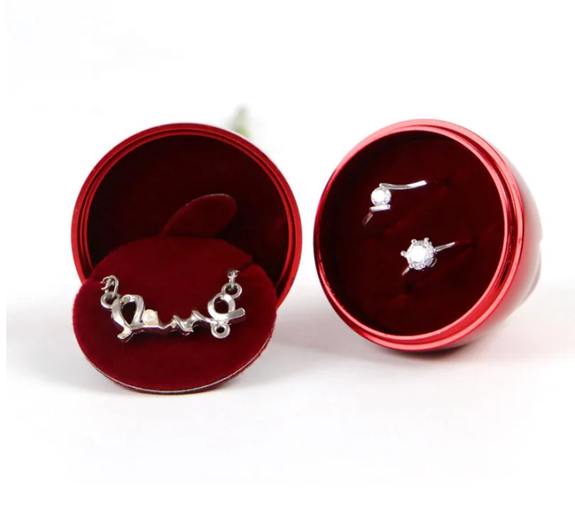 Valentine's Day Gift Box Red Single Branch Rose Ring  Necklace Jewelry Box