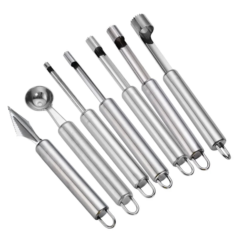 7 Piece Set Kitchen Carving Knife Set Stainless Steel Corer Core Extractor Fruit Digger Watermelon Digger