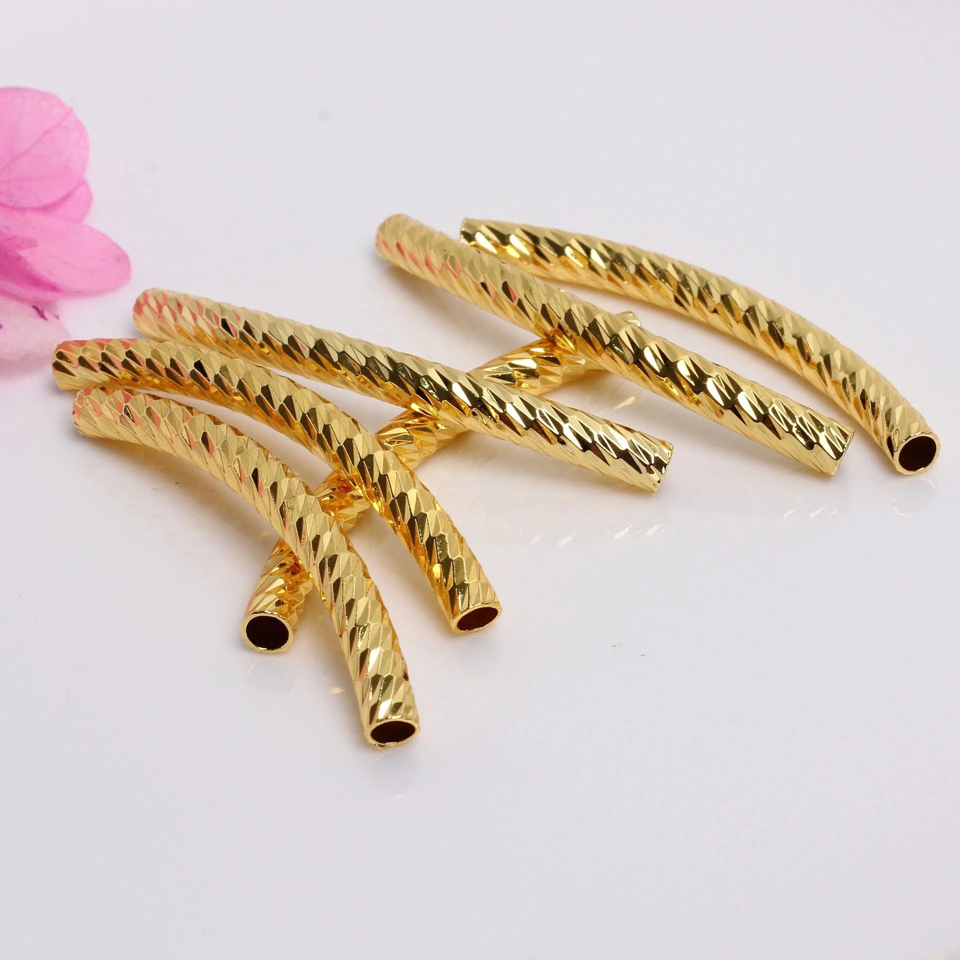 14K & 18K Gold Brass Curved Bar Charms 4mm Diameter 45mm Long Spacer Tube Beads Jewelry Findings & Components