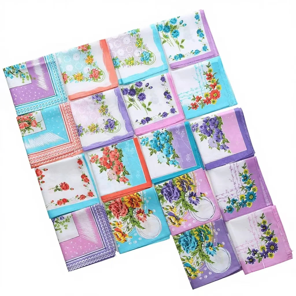 Wholesale 11*11inches Ladies Vintage Pocket Square Hankies Custom Floral Printed Small Soft Cotton Handkerchiefs for Women