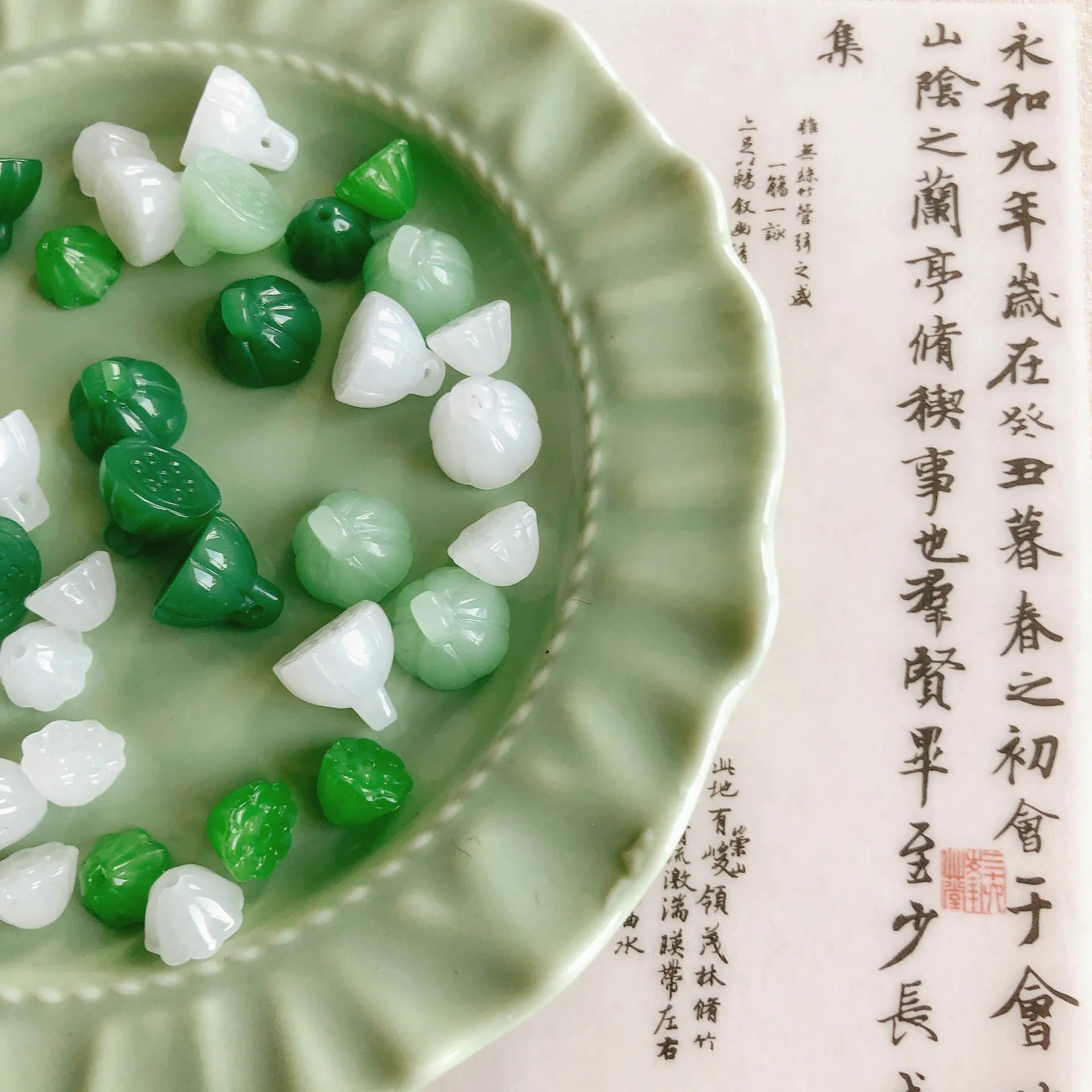 Vintage 7*14mm Glazed Jade Beads Button Lotus Flower Beaded Charm Pendant for DIY Jewelry Accessories