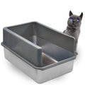 Large Cat Toilet for Cats Rabbit Easy Cleaning Pet Litter Box Enclosed Sides Stainless Steel XL Cat Litter Box
