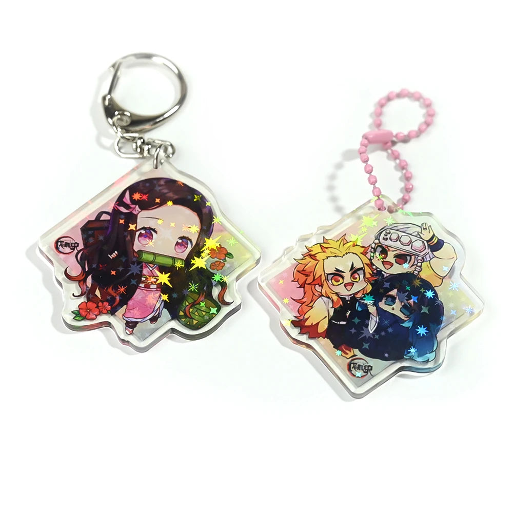 Pikakey Double Sided Holographic Acrylic Anime Keychain CMYK Colors Printed Custom Acrylic Charm Fashion Accessory