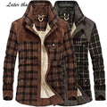 USA Size Man Clothes Full Cotton Winter Flannel Jacket Patchwork Windproof Fur Lined Shirt Jacket Pocked Man Safari Jacket Ropa