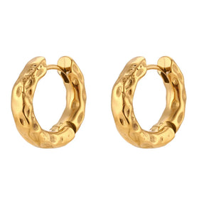 Waterproof Hammered Huggie Hoop Earrings Prevent Allergy Circle Earrings PVD Gold Plated Stainless Steel Jewelry