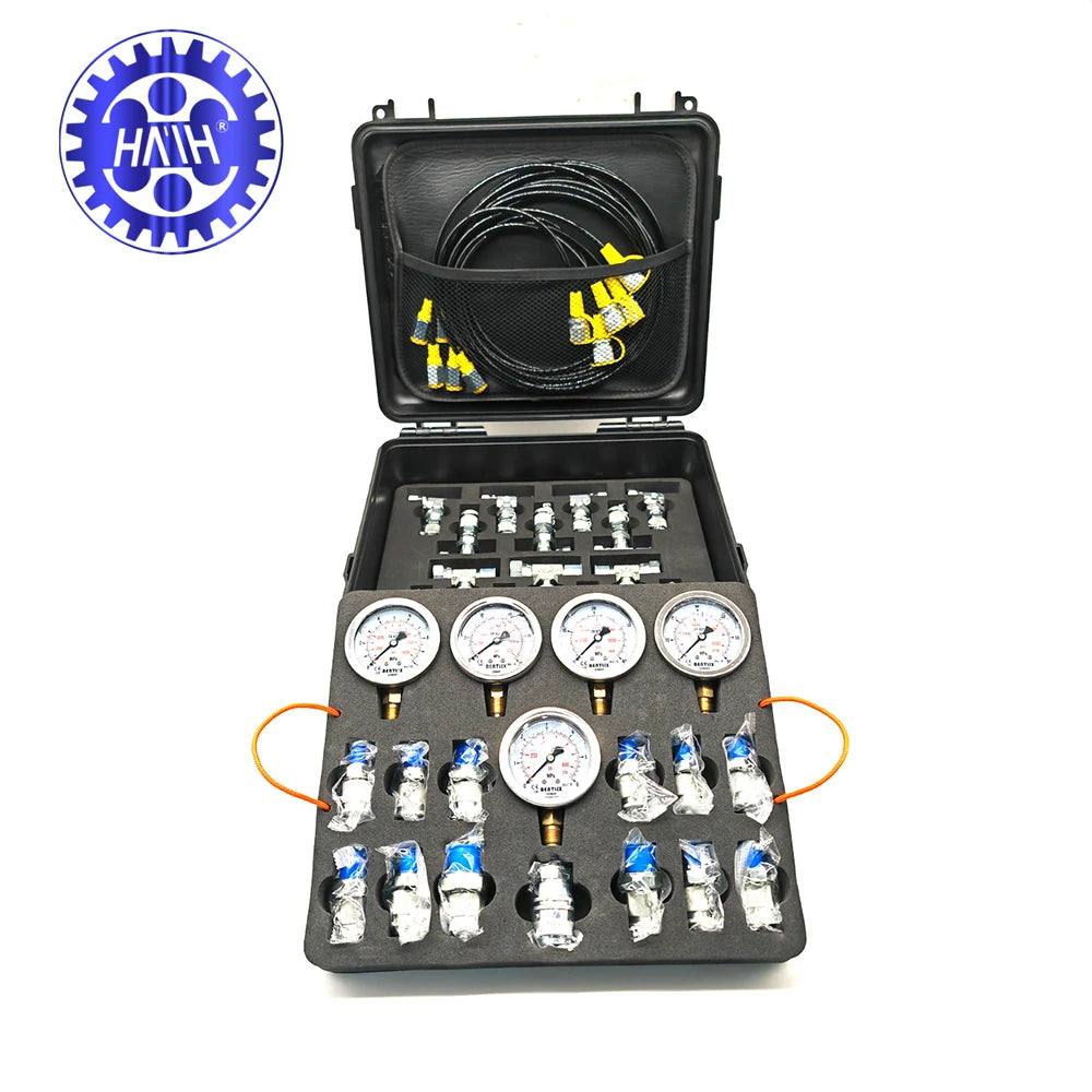 Hydraulic Pressure Test Kit With 5 Gauges 5 Test Hoses 13 Couplings and 14 Tee Connectors Hydraulic Test Gauge Kit