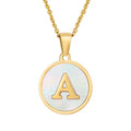 A-Z Initial Letter Pendant Round Natural Shell Necklace Stainless Steel 18K Gold Plated Custom Alphabet Letter Necklace
