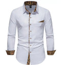 Multicolor Office Wear Cotton Long Sleeve Shirts Label Collar Patchwork Business Work Men's Dress Shirts