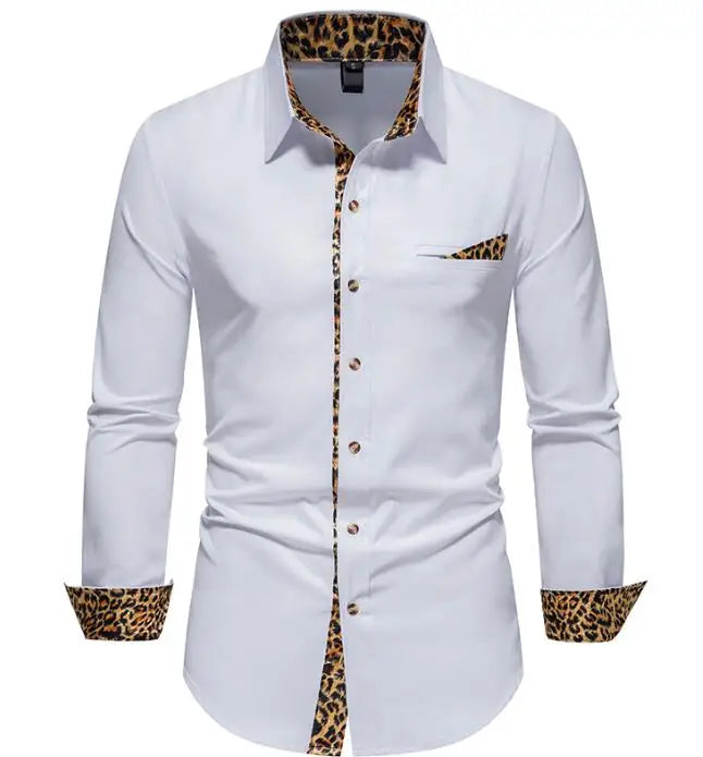 Multicolor Office Wear Cotton Long Sleeve Shirts Label Collar Patchwork Business Work Men's Dress Shirts