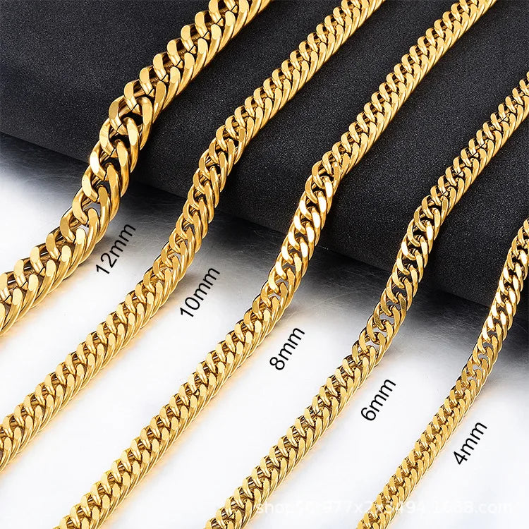 Hip-hop Stainless Steel Cuban Necklace Link Chain for Men Wholesale Iced Out Gold Plated Cuban Chain Necklace Jewelry for Women