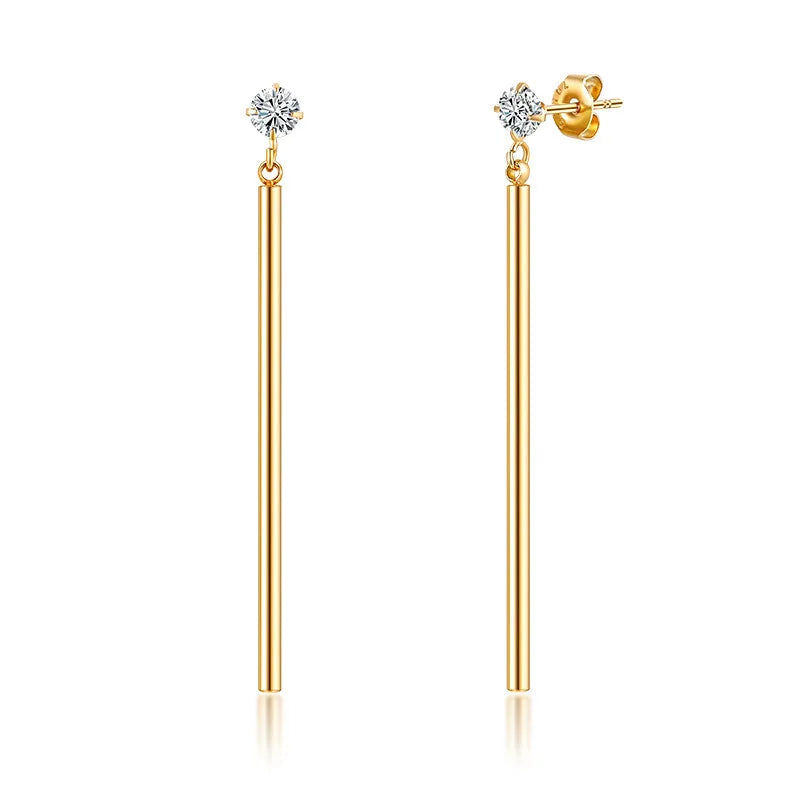 MICCI Wholesale Simple Minimalist Fashion Jewelry Stainless Steel 18K Gold Thin Drop Bar Stud Earrings for Women