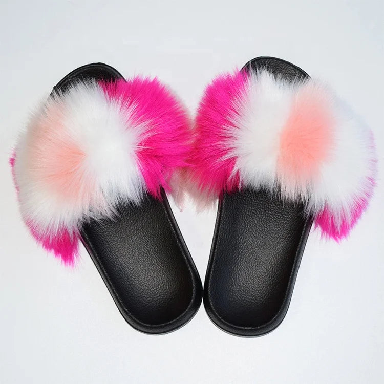 Hot Selling Sandals Wholesale New Arrivals Colourful Faux Fur Slides 2023 Ladies Slides for Women Custom Women slippers