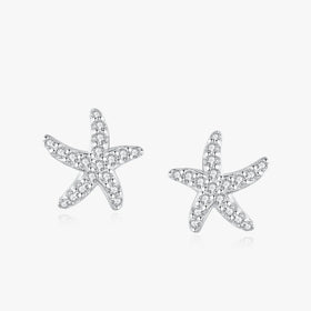 Ailmay Wedding Engagement Real 925 Sterling Silver Starfish Shape Shiny Zircon Stud Earring Star for Women Fine Shape Jewelry