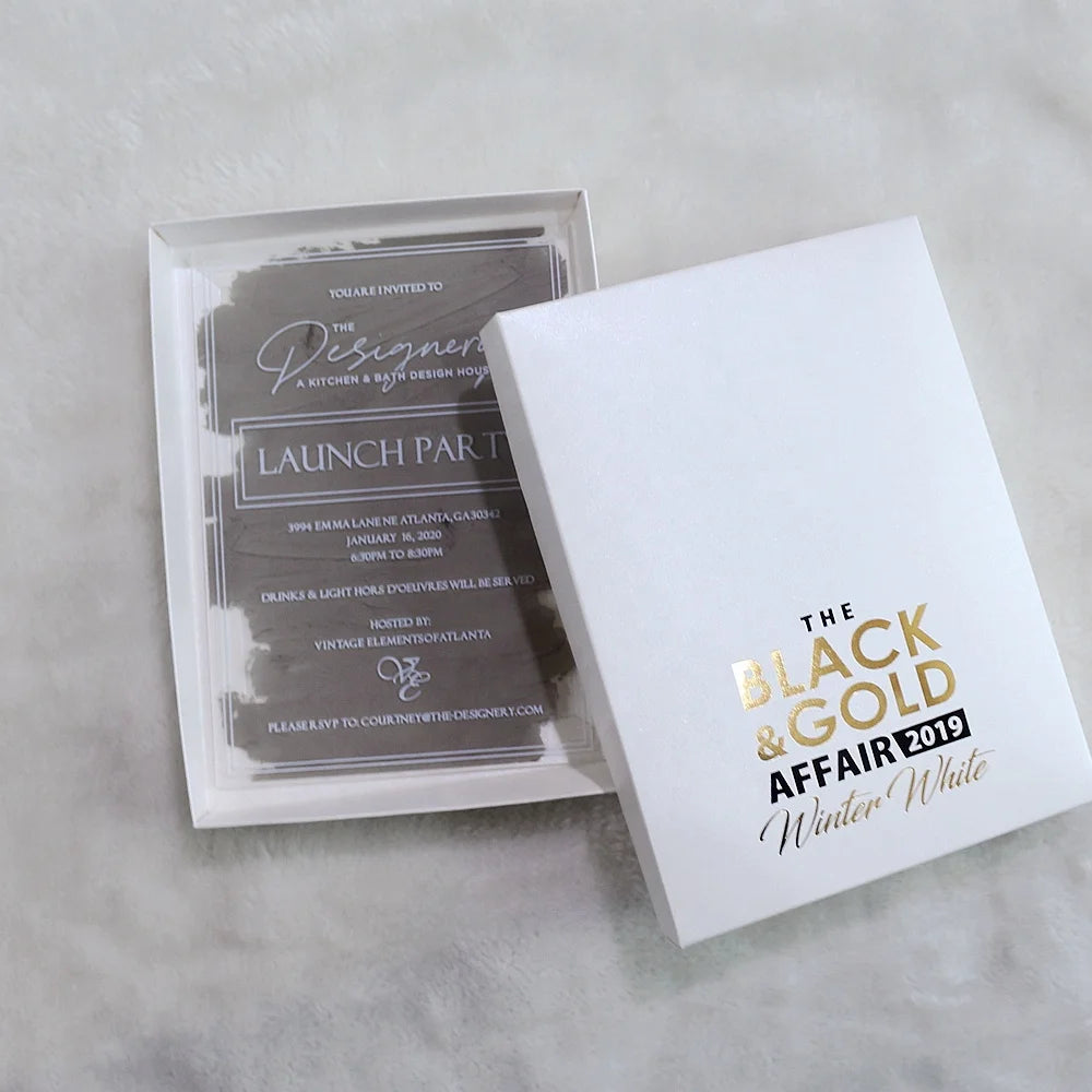 Unique Design 2mm or 3mm Thickness clear Acrylic Wedding Invitation Card With Custom Box
