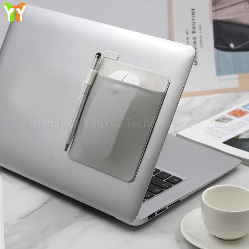 Elastic Sticky Mouse Pouch Reusable Adhesive Attached Pocket Storage Bag for External Hard Drives