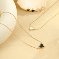 Women Shell Heart Stainless Steel Pendant Necklace and Stud Earrings Jewelry Set for Women Black Color Accessory
