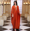 Burning Orange Gold-trimmed Diamond Loose Bat Sleeve Cape Middle East Long Skirt Long Dress Muslim Ethnic Clothing KAFTAN