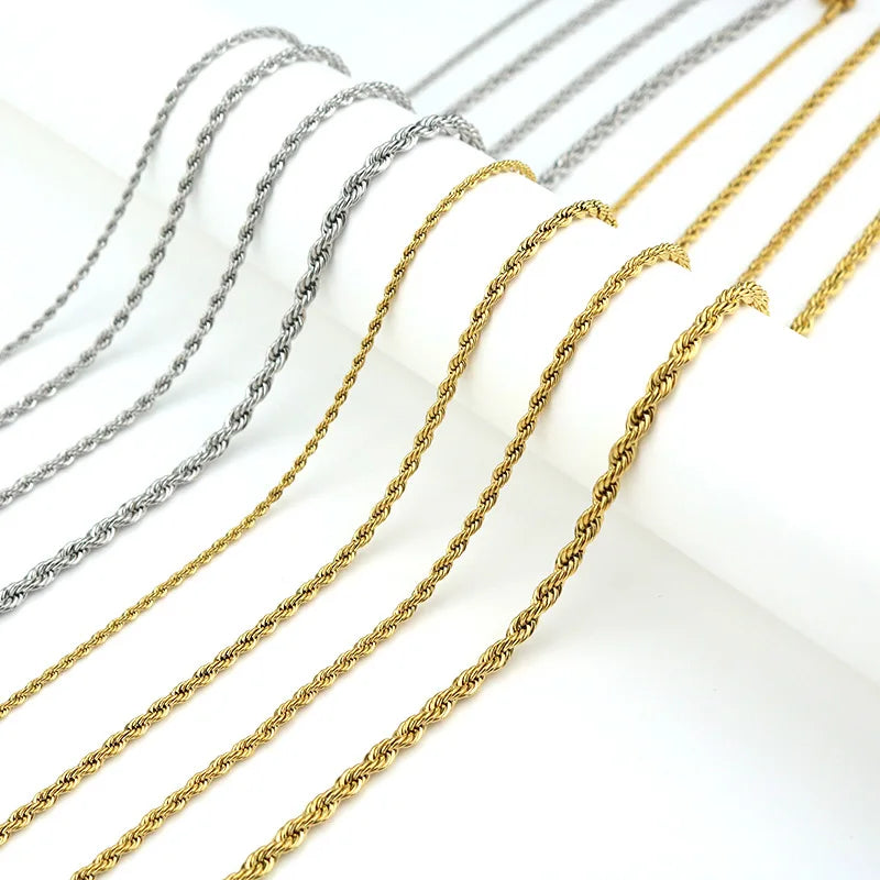 2 3 4 5mm Thin Twist Braided Rope Chain for Pendant Necklace Stainless Steel Material 18k Gold and Steel Two Colors