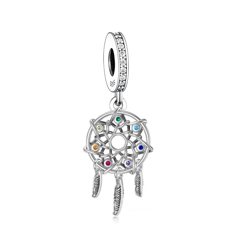 925 Silver Dreamcatcher 7 Chakra Beads Charm Fit Original Brand Charms Bracelets for Women Jewelry Making