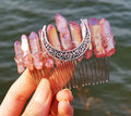 HZ Fashion Design Witch Moon HZ Natural Crystal Comb Bride Silver Thread Orange Comb Brides Hair Combs