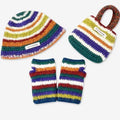Handmade Winter Crochet Striped Knitted Set Handbag Bucket Hat Gloves-for Fishing Casual Ski Party Cycling Daily Use