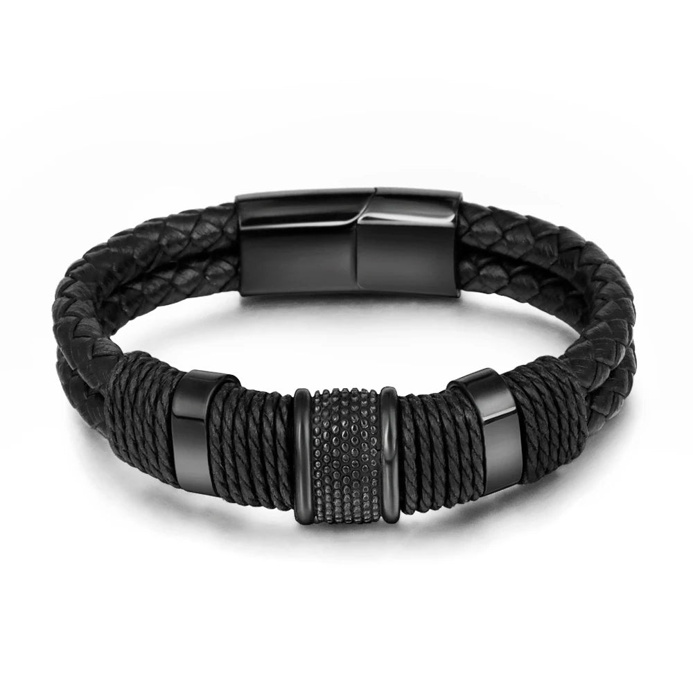 Wholesale Personal Mens Bracelets Leather And Stainless Steel Rope Wristband Friendship Band Bangle Chain Titanium Steel