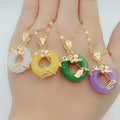 Multicolor round Jade Pendant Necklace for Women Gold Plated Stainless Steel with Link Chain for Christian Occasions or Gifts