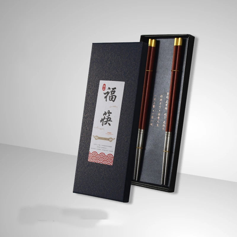 2 Pairs Stainless Steel Japanese Reusable Chopsticks Natural Wood Chopsticks Chinese Set Gift Pack Hashi Sushi Food Sticks