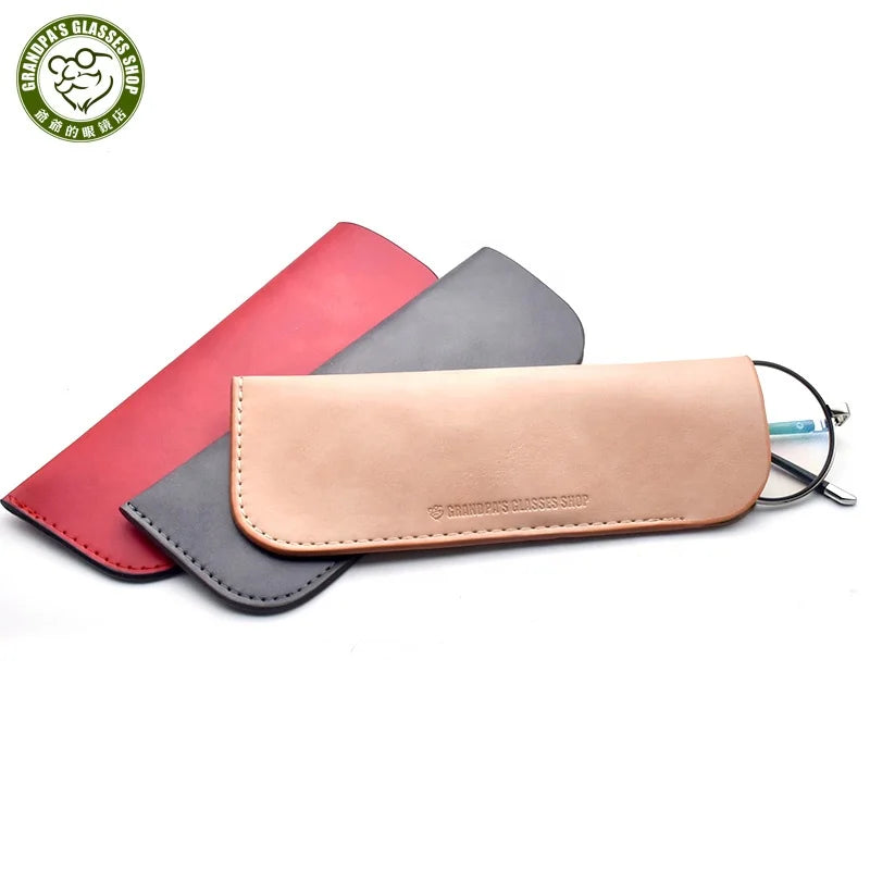 Factory Retro Style Rectangle Leather Soft Slim Travel Slip Eyeglass Sleeve Pouch Clip Case Solid Pattern 20g Lightweight for