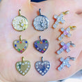 CZ8712 Dainty Shiny 18k gold cz micro pave diamond heart north star charmcubic zirconia cross charm Christian religion charms