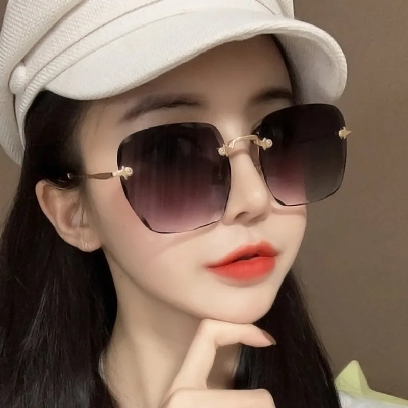 Kenbo Fashion Cut Edge Female Rimless Sunglasses Brand Designer Big Face Progressive Color Shades Personality Women Sun Glasses